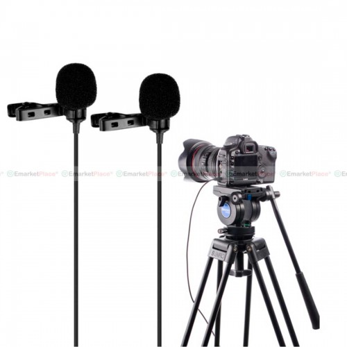 Dual Mic for DSLR แบบหนีบปกเสื้อ ไมค์ 2 หัว สำหรับงานวีดีโอ บันทึกเสียง คมชัด